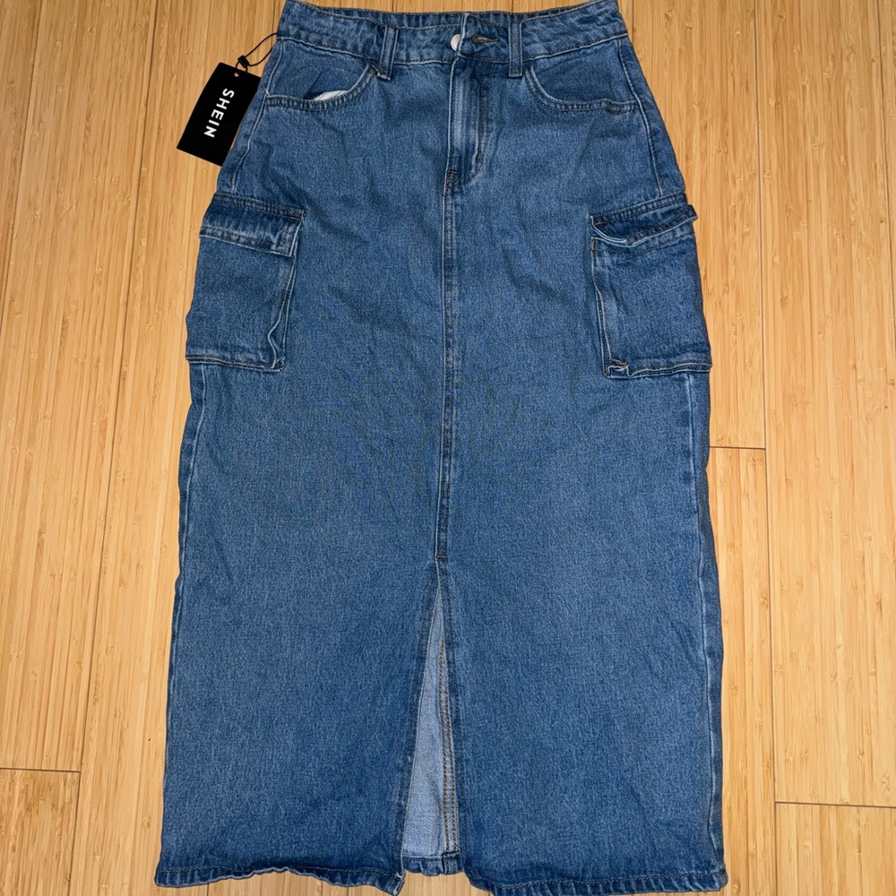 SHEIN- Cargo Denim Maxi Skirt